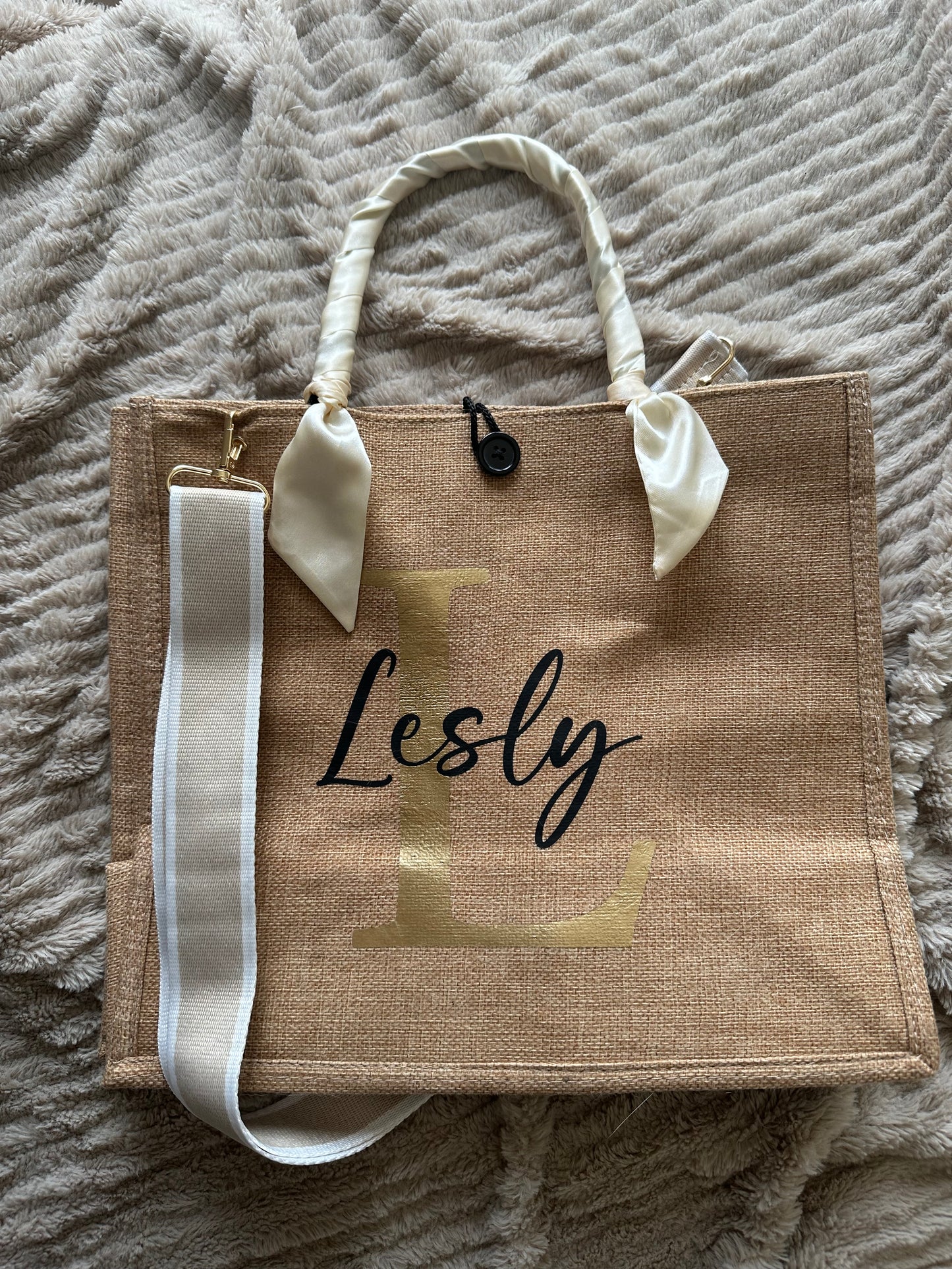 Sac jute couleur uni bandoulière simple Taille M