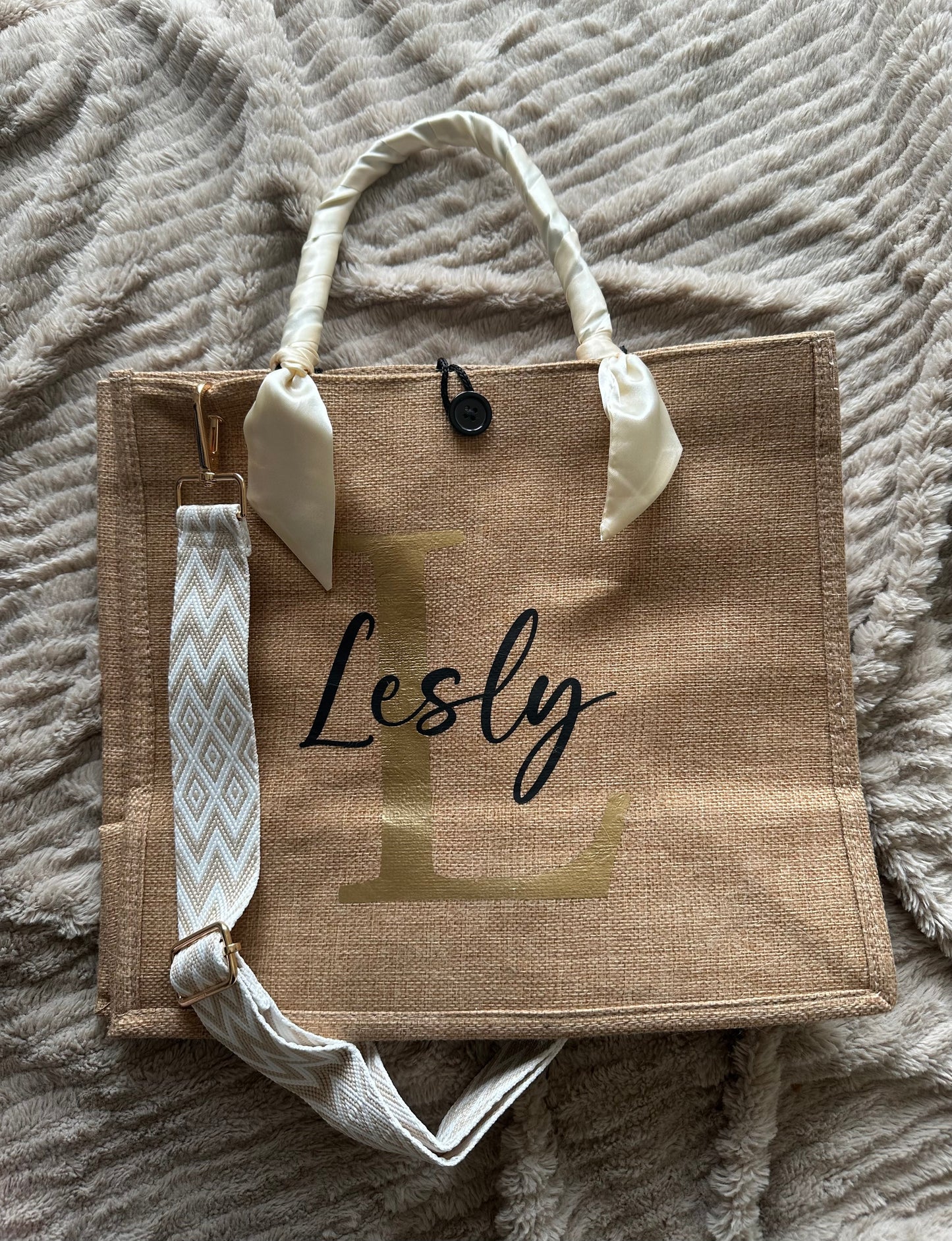 Sac jute couleur uni bandoulière graphique Taille M