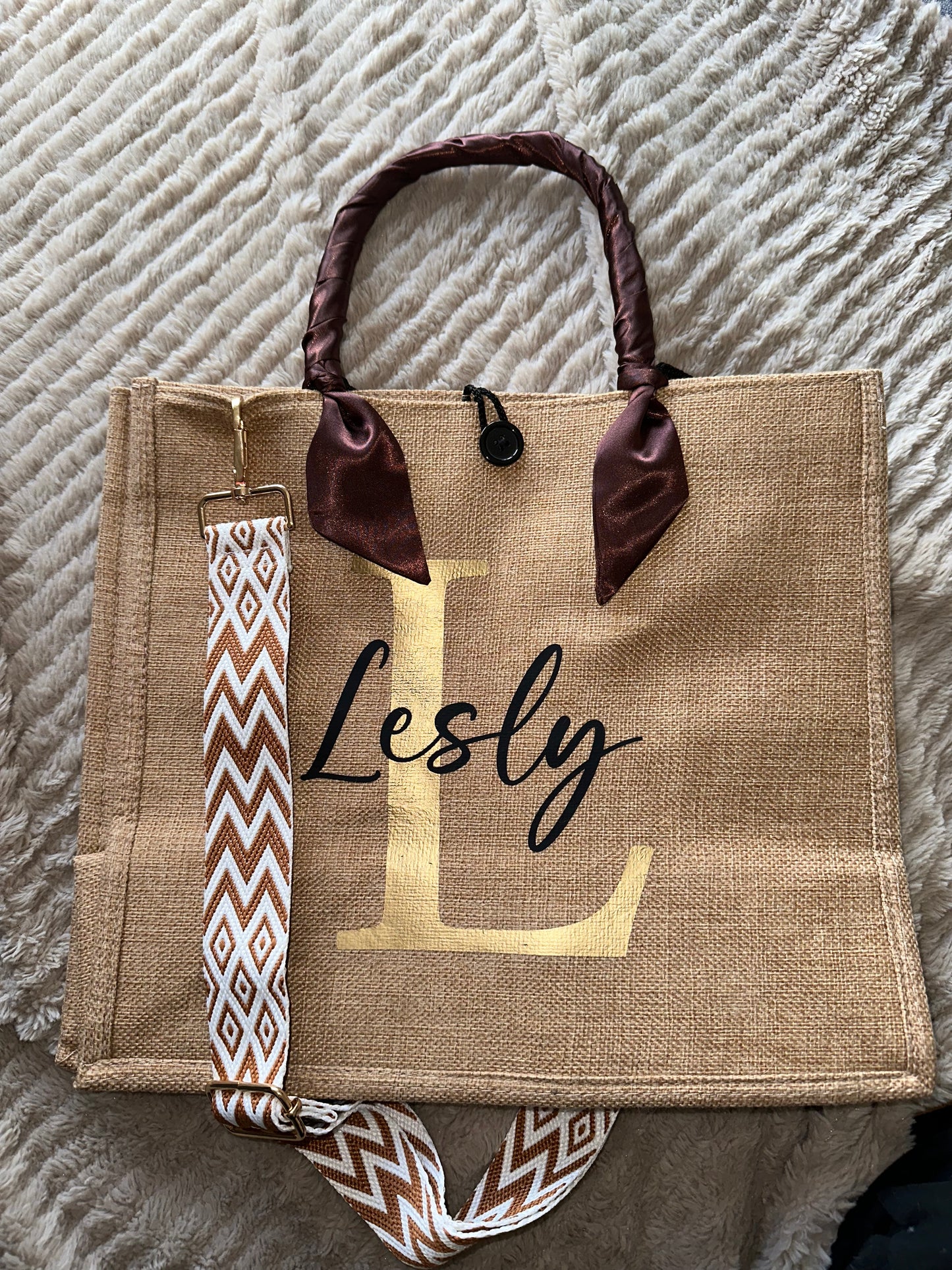 Sac jute couleur uni bandoulière graphique Taille M