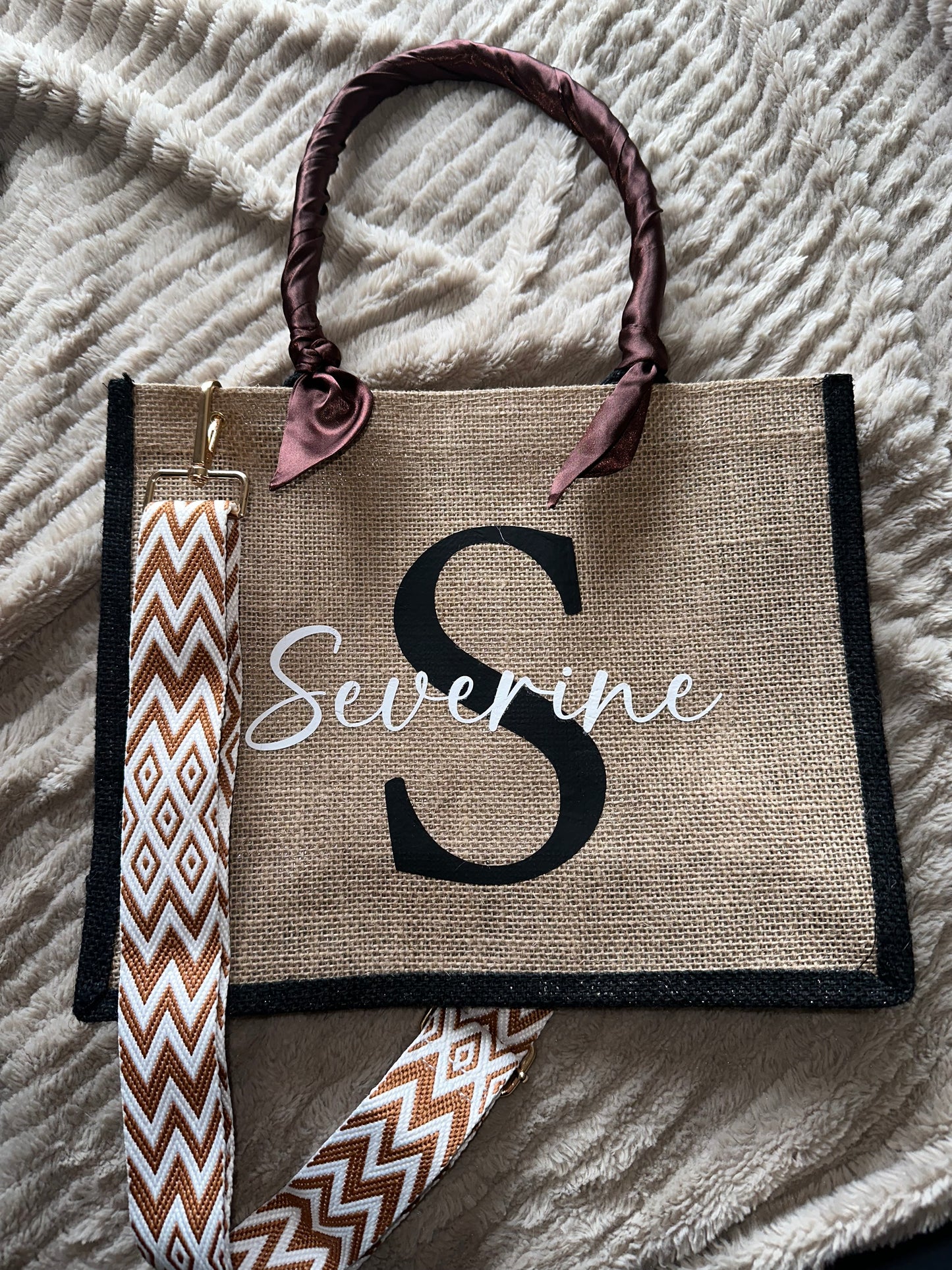 Sac jute couleur uni bandoulière graphique T S