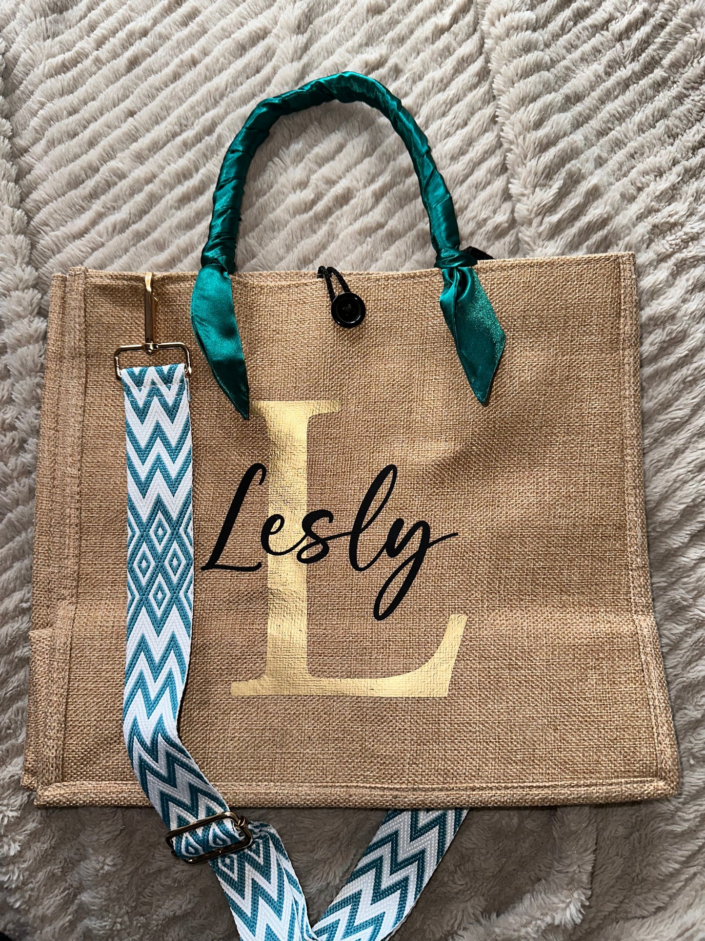 Sac jute couleur uni bandoulière graphique Taille M