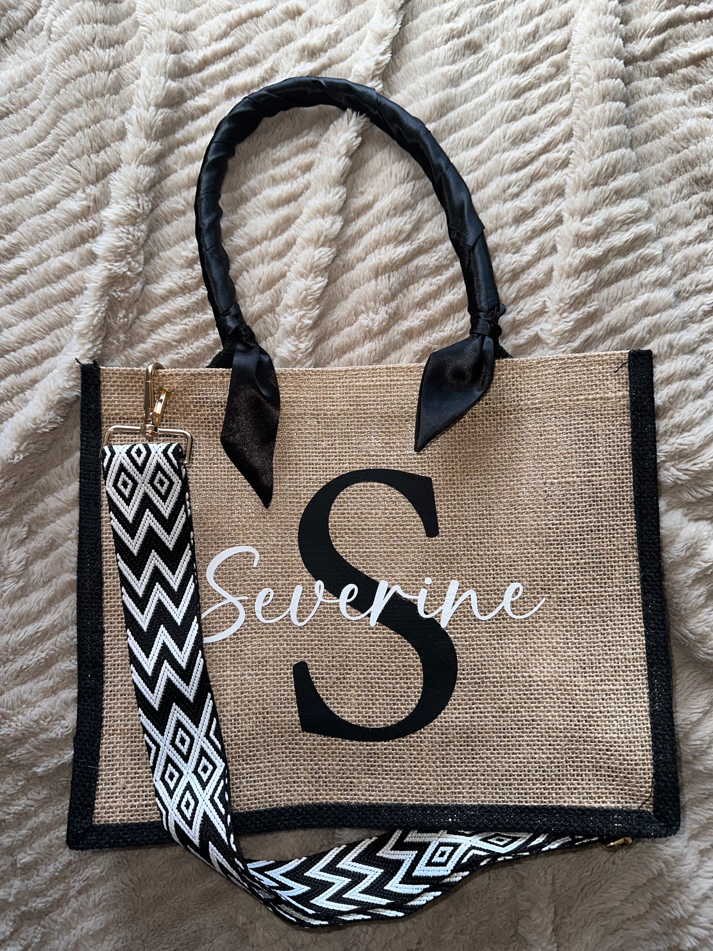 Sac jute couleur uni bandoulière graphique T S