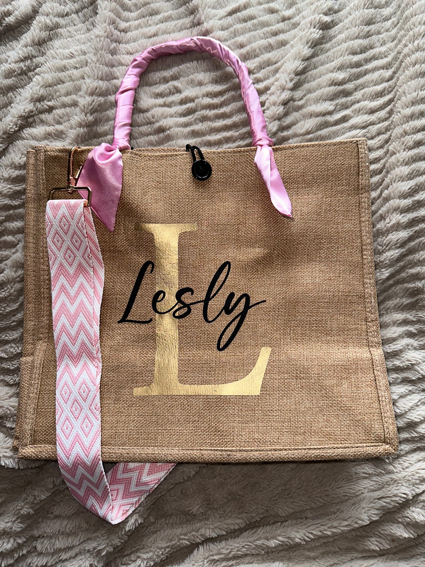Sac jute couleur uni bandoulière graphique Taille M