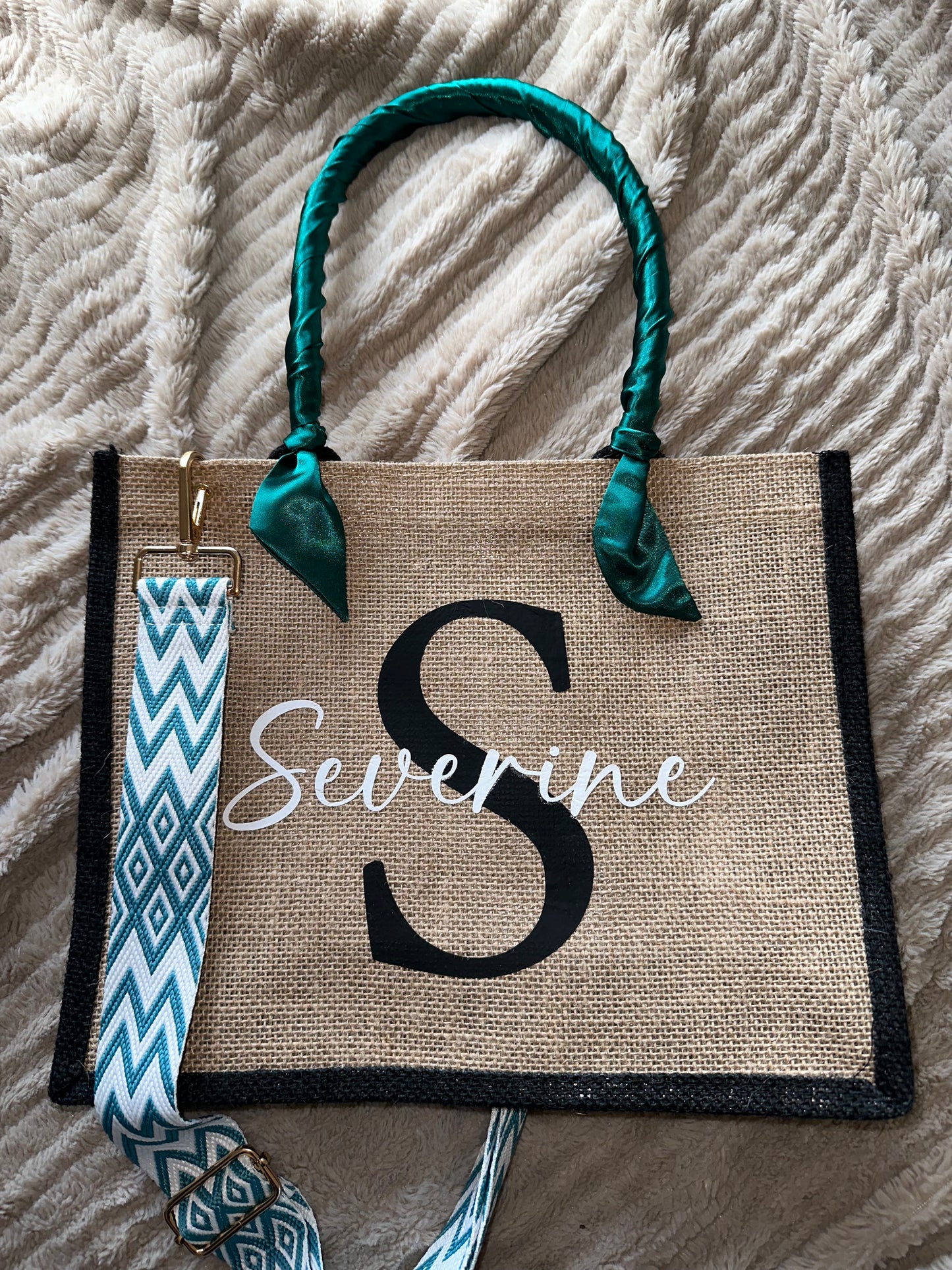 Sac jute couleur uni bandoulière graphique T S