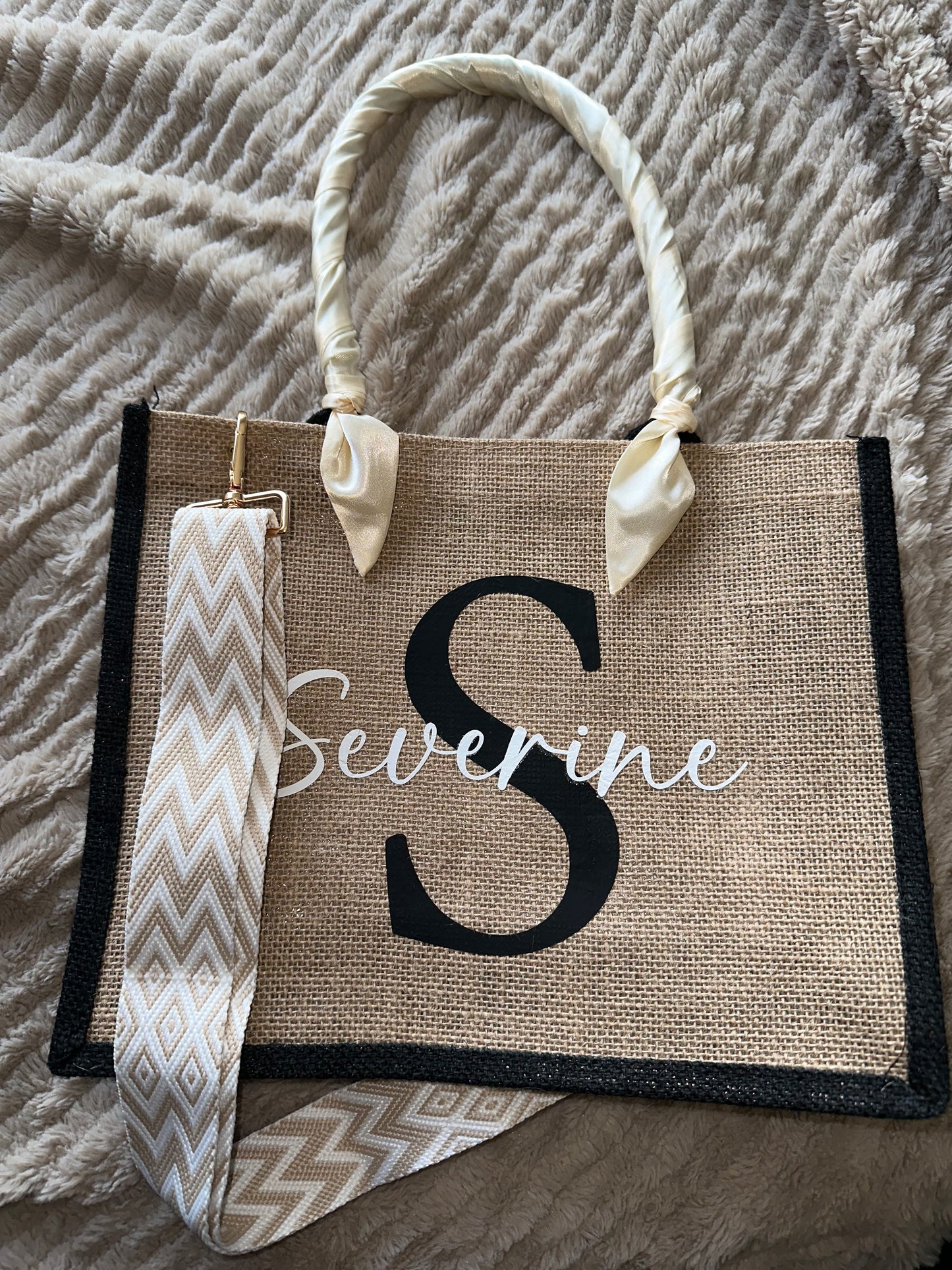 Sac jute couleur uni bandoulière graphique T S
